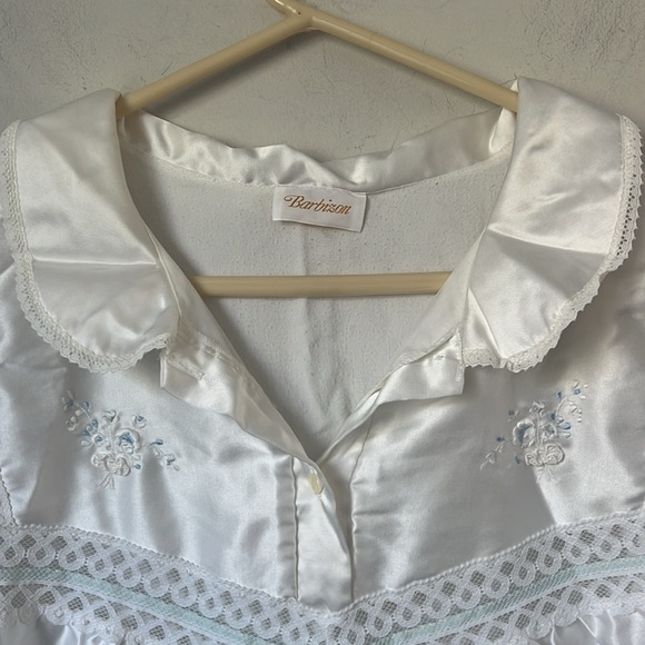 Barbizon VTG Robe Women L/S Embroidered Floral/Eyelet Bodice 1/2 Zip Sz Lg/XL 🟢 - Picture 6 of 8